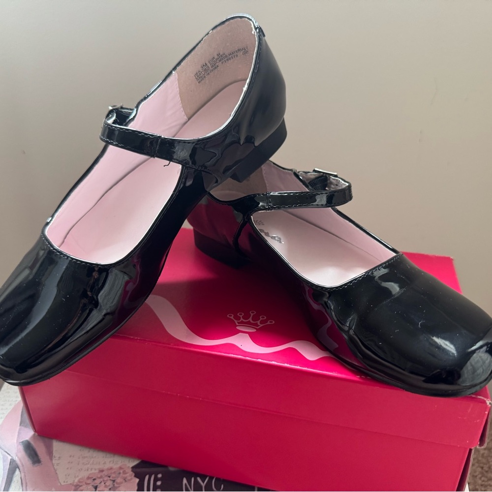 Nina Black Patent Mary Jane Dress Shoes with Pink Lining
